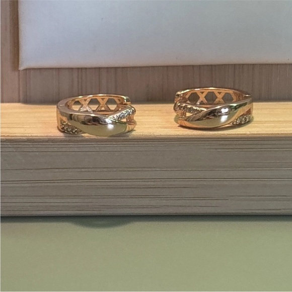 Rose Gold Plated CZ Huggie Hoop Earrings | Twisted Sparkling Minimalist Hoops - Picture 5 of 13